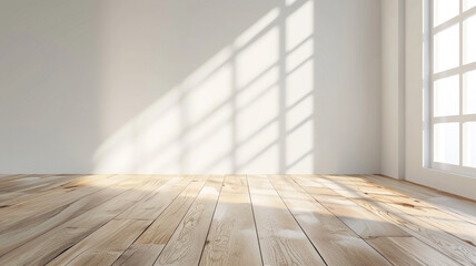 Wall Mural - empty room with light wood floor and white wall