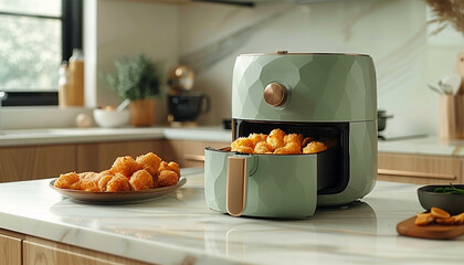 air fryer oven on kitchen countertop. this offers fast and easy crispy food with little or no fat by