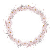 Vector illustration. Floral frame with daisies, flowers, circle frame, botanical frame, floral wreath, template, wedding frame, engagement frame, invitation