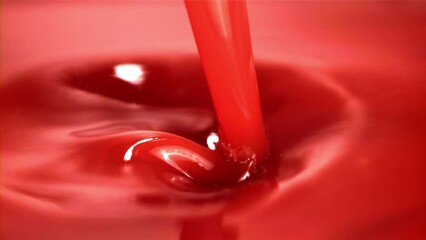 Poster - Super slow motion tomato juice pours. Filmed on a high-speed camera at 1000 fps. High quality FullHD footage