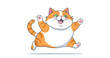 Vector running funny cheerful smiling cartoon cute plump good puss. Sweet friendly chubby pet. Cat sticker.