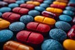 Close-up view of a variety of colorful pills and capsules highlighting pharmaceutical and healthcare