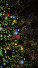 Wall Mural - vertical christmas tree particle background 4k loop features a partial christmas tree with animated 