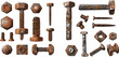 Realistic old rusty screw and bolt heads top view