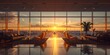 Luxurious Business Lounge with Stunning Airport Sunset Scenery for Traveling Executives
