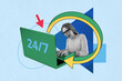 © deagreez - Composite collage picture image of working customer service business online support fantasy billboard comics zine minimal