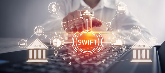 Sticker - concept of swift. financial technology. banking. payment system