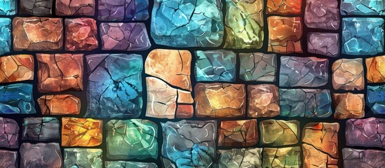 Wall Mural - A close up of a vibrant stained glass window showcasing electric blue hues in a symmetrical pattern of rectangles, resembling a brick layout. A beautiful display of art and visual arts at an event