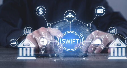 Sticker - concept of swift. financial technology. banking. payment system
