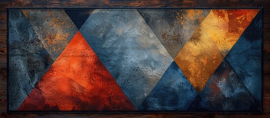 Wall Mural - A vibrant painting of triangles in electric blue shades on a brick wall. The artwork resembles a colorful landscape, adding heat to the asphalt event