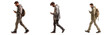 Full length profile shot of a man walking and looking into a mobile phone