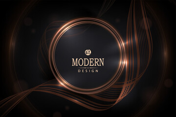 Wall Mural - Composition with a round frame in brown, copper color on a black design.