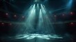Dramatic spotlit theater stage with classical red velvet interior design