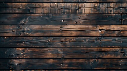 Wall Mural - Close-up of a dark stained horizontal wooden plank wall with rustic texture.