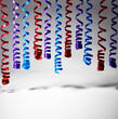 decorative blue, red and purple streamer ribbons