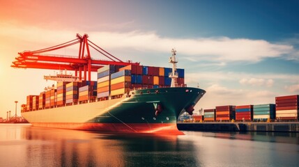 Logistics transportation, sea transport, cargo ship Containers in industrial ports to import and export around the world