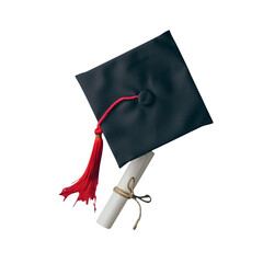 Graduation Cap and Diploma Illustration With Transparent Background