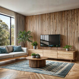 Fototapeta Londyn - Scenary of a Living Room designed with Wood