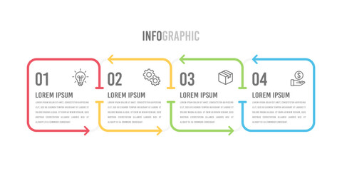 4 process infographic timeline design square template. Vector illustration.