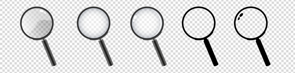 Realistic magnifying glass vector set