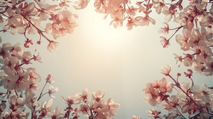 Wall Mural - Cherry blossoms in full bloom with sun glowing from behind