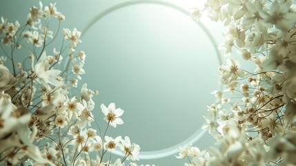 Sticker - Airy white flowers framing a serene teal background with a glowing halo.