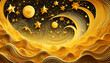 切り絵風、星々、星座、金、光の粒、惑星、幻想的、天の川 2024