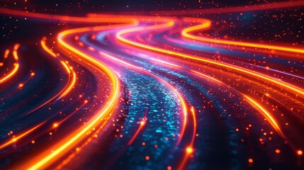 Wall Mural - 3D render abstract background with neon light lines speed, in the style of neon orange and neon blue