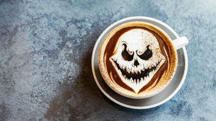 Wall Mural - Latte art with Grim Reaper, Halloween concept