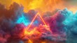 3D render of a colorful cloud with glowing neon in the shape of a tetrahedron