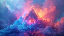 3D Render Of A Colorful Cloud With Glowing Neon, Shaped Like An Alluring Pyramid