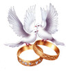 Wedding Marriage Rings watercolor illustration with birds and doves