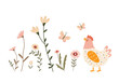 © Lana - Adorable vector illustration of a chicken among spring flowers and butterflies on a white background