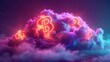 A 3D render of colorful cloud with glowing neon dollar signs