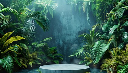 Canvas Print - White podium in tropical forest for product presentation 