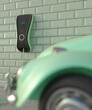 Retro green car at an electric car charging point after being updated concept 3d render