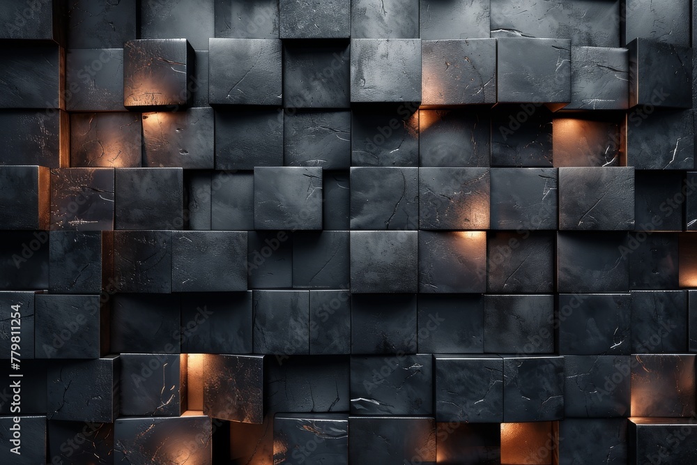 Dark-themed image showcasing a 3D pattern of black squares with ...