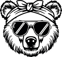 Wall Mural - cute bear with bandana and sunglasses