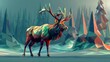 Colorful Low Poly Stag in a Forest Clearing
