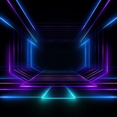 Wall Mural - A dark room with neon lights and a large open space