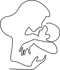 Wall Mural - Mom holding a new born baby. Line art family portrait.