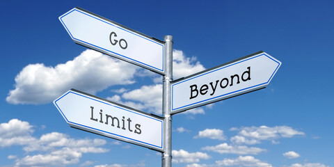 Poster - Go beyond limits - metal signpost with three arrows