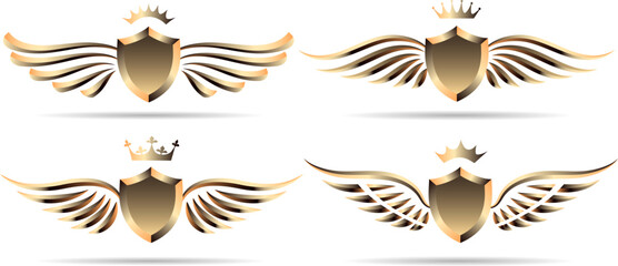 Canvas Print - metal shields with wings and crown set
