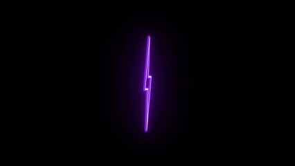 Sticker - Neon lightning sign animation, half rotation forward backward. Glowing neon 3D lightning icon, looped half spin animation. Electric energy, electricity charge, thunderbolt. Violet, blue, azure colors