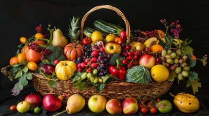 Wall Mural - A basket filled with lots of different types of fruit