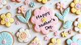 Fototapeta Uliczki - A bunch of decorated cookies that say happy mother's day