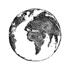 globe sketch. hand drawn earth planet with continents and oceans. doodle world map illustration. pla