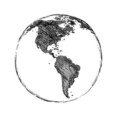 Wall Mural - Globe sketch. Hand drawn earth planet with continents and oceans. Doodle world map illustration. Planet and world sketch map with ocean and land.