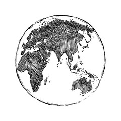 Wall Mural - Globe sketch. Hand drawn earth planet with continents and oceans. Doodle world map illustration. Planet and world sketch map with ocean and land.