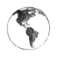 Wall Mural - Globe sketch. Hand drawn earth planet with continents and oceans. Doodle world map illustration. Planet and world sketch map with ocean and land.